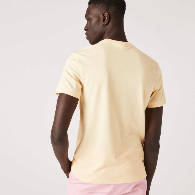Men Lacoste V0ZN636 Yellow HBZ Crocodile Print Crew Neck Stretch Organic Cotton T-Shirt - Image 3