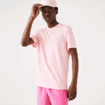 Men Lacoste V0ZN638 Pink HCQ Crocodile Print Crew Neck Stretch Organic Cotton T-Shirt