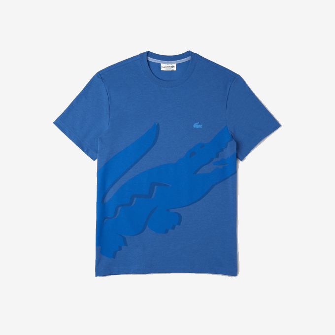 Men Lacoste V0ZN639 Blue Chine HG3 Crocodile Print Crew Neck Stretch Organic Cotton T-Shirt - Image 4