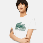 Men Lacoste V0ZN63 White 001 Cotton Jersey Print T-Shirt - Image 2