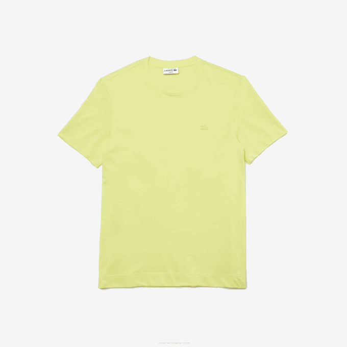 Men Lacoste V0ZN641 Flashy Yellow TUK Crew Neck Organic Cotton Pique Blend T-Shirt - Image 4