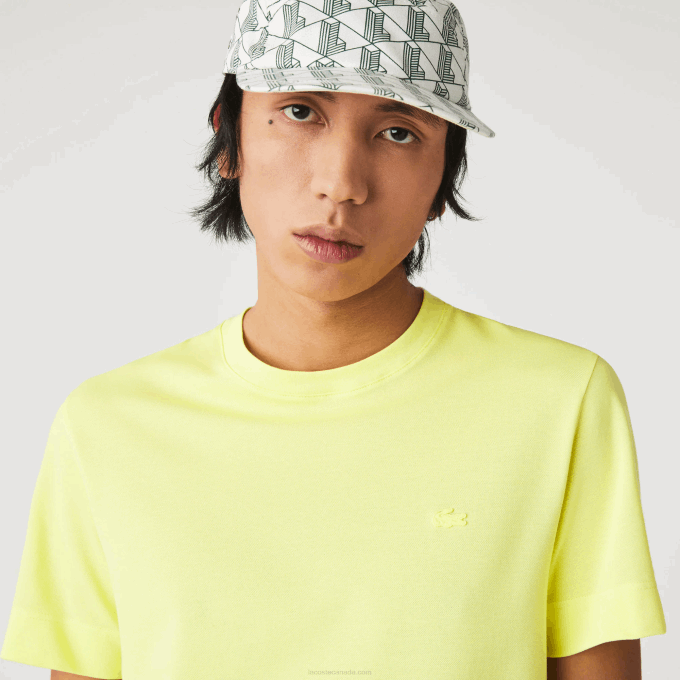 Men Lacoste V0ZN641 Flashy Yellow TUK Crew Neck Organic Cotton Pique Blend T-Shirt - Image 1