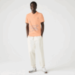Men Lacoste V0ZN647 Light Orange HEB Regular Fit Crocodile Print Cotton Pique Polo