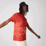 Men Lacoste V0ZN648 Red 67G Regular Fit Crocodile Print Cotton Pique Polo