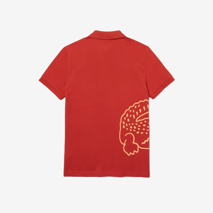Men Lacoste V0ZN648 Red 67G Regular Fit Crocodile Print Cotton Pique Polo - Image 4