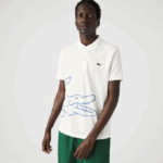 Men Lacoste V0ZN649 White 70V Regular Fit Crocodile Print Cotton Pique Polo
