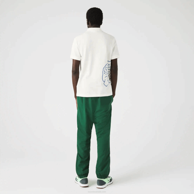 Men Lacoste V0ZN649 White 70V Regular Fit Crocodile Print Cotton Pique Polo - Image 3