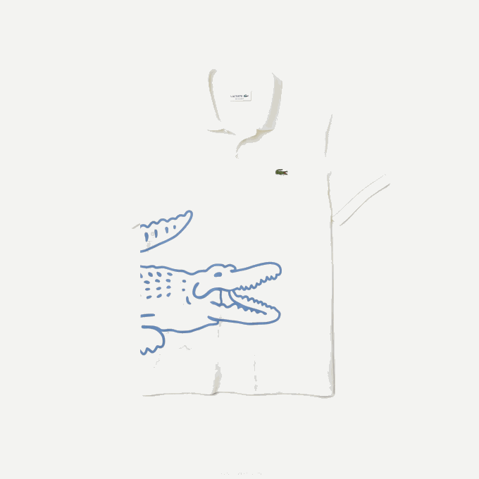 Men Lacoste V0ZN649 White 70V Regular Fit Crocodile Print Cotton Pique Polo - Image 4