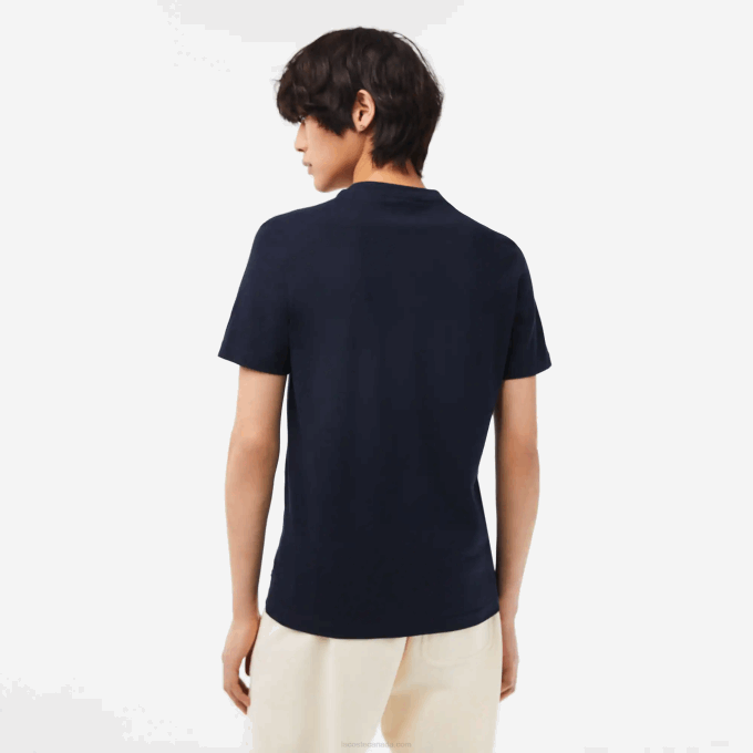 Men Lacoste V0ZN64 Navy Blue 166 Cotton Jersey Print T-Shirt - Image 3