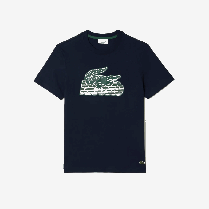 Men Lacoste V0ZN64 Navy Blue 166 Cotton Jersey Print T-Shirt - Image 4