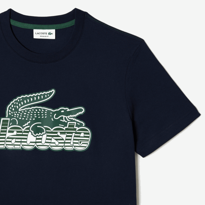 Men Lacoste V0ZN64 Navy Blue 166 Cotton Jersey Print T-Shirt - Image 5