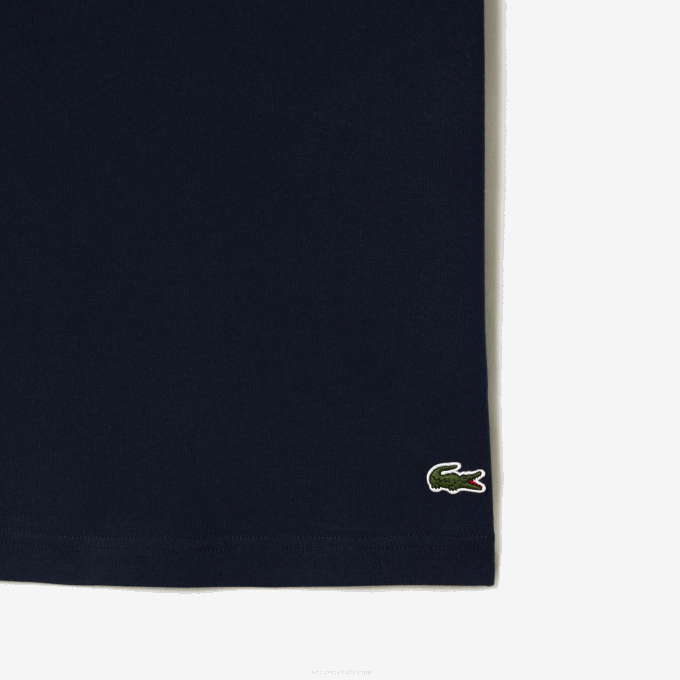 Men Lacoste V0ZN64 Navy Blue 166 Cotton Jersey Print T-Shirt - Image 6