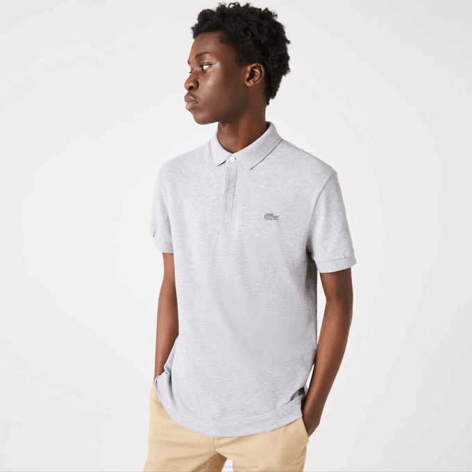 Men Lacoste V0ZN659 Grey Chine CCA Smart Paris Stretch Cotton Pique Polo - Image 1