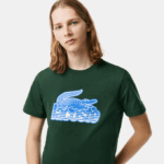 Men Lacoste V0ZN65 Green 132 Cotton Jersey Print T-Shirt - Image 2