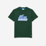Men Lacoste V0ZN65 Green 132 Cotton Jersey Print T-Shirt - Image 4