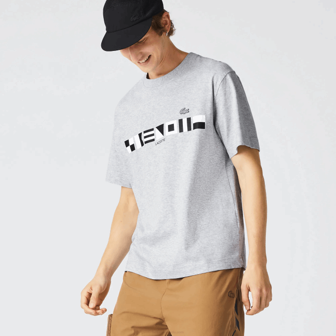 Men Lacoste V0ZN660 Grey Chine CCA Relaxed Fit Print T-Shirt - Image 2