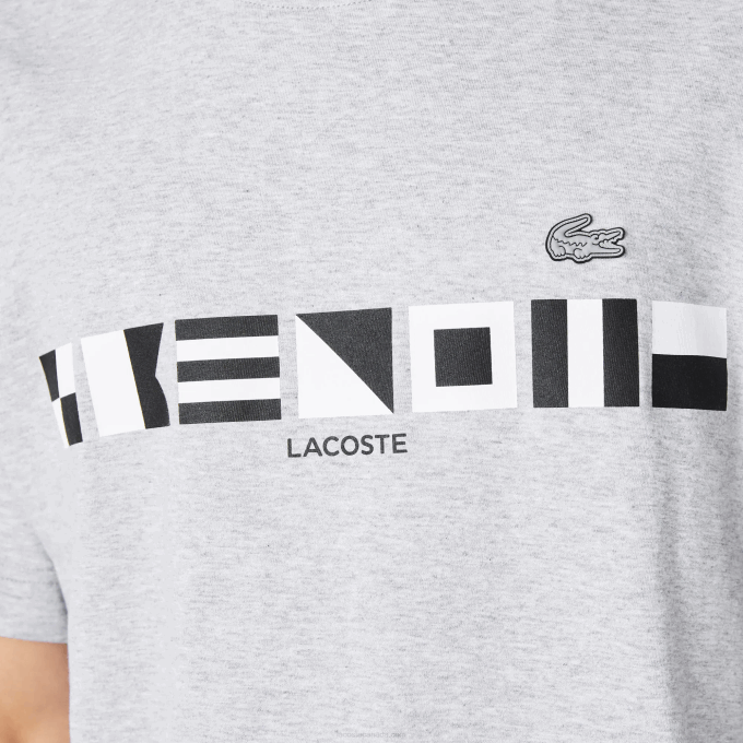 Men Lacoste V0ZN660 Grey Chine CCA Relaxed Fit Print T-Shirt - Image 4