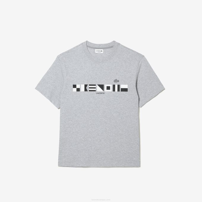 Men Lacoste V0ZN660 Grey Chine CCA Relaxed Fit Print T-Shirt - Image 5