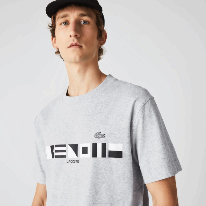 Men Lacoste V0ZN660 Grey Chine CCA Relaxed Fit Print T-Shirt - Image 1