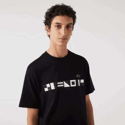 Men Lacoste V0ZN662 Black 031 Relaxed Fit Print T-Shirt