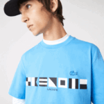 Men Lacoste V0ZN663 Blue 4XA Relaxed Fit Print T-Shirt