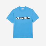 Men Lacoste V0ZN663 Blue 4XA Relaxed Fit Print T-Shirt - Image 4