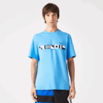 Men Lacoste V0ZN663 Blue 4XA Relaxed Fit Print T-Shirt - Image 6