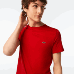 Men Lacoste V0ZN664 Red 240 Crew Neck Pima Cotton Jersey T-Shirt - Image 2