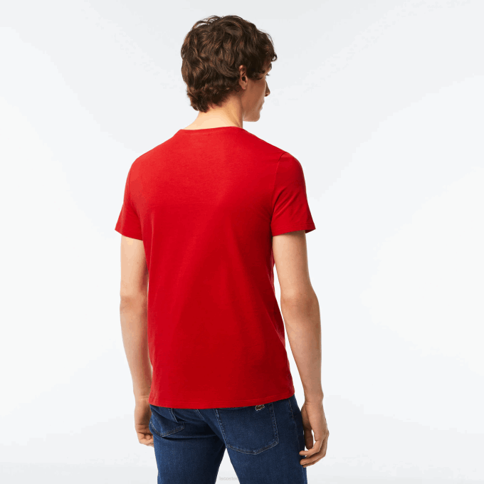 Men Lacoste V0ZN664 Red 240 Crew Neck Pima Cotton Jersey T-Shirt - Image 3