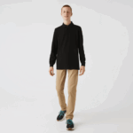 Men Lacoste V0ZN667 Black 031 Smart Paris long sleeve stretch cotton pique Polo - Image 2