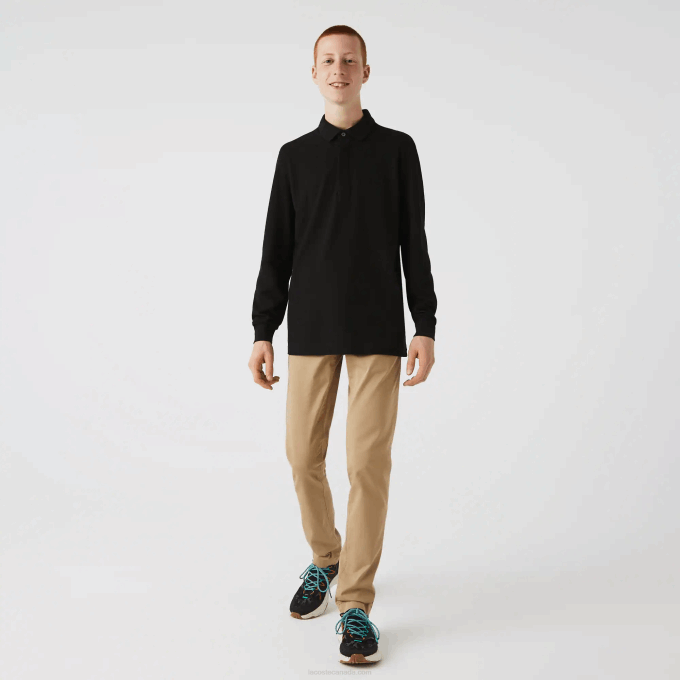 Men Lacoste V0ZN667 Black 031 Smart Paris long sleeve stretch cotton pique Polo - Image 2