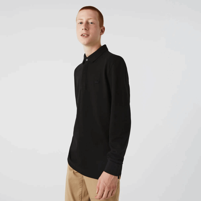 Men Lacoste V0ZN667 Black 031 Smart Paris long sleeve stretch cotton pique Polo - Image 1