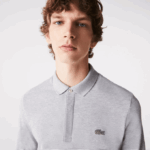 Men Lacoste V0ZN668 Grey Chine CCA Smart Paris long sleeve stretch cotton pique Polo - Image 2