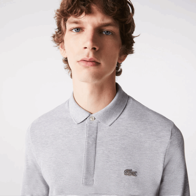Men Lacoste V0ZN668 Grey Chine CCA Smart Paris long sleeve stretch cotton pique Polo - Image 2