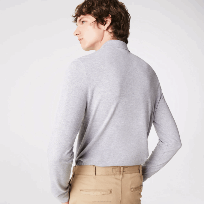 Men Lacoste V0ZN668 Grey Chine CCA Smart Paris long sleeve stretch cotton pique Polo - Image 3