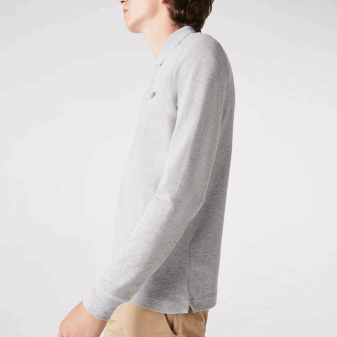Men Lacoste V0ZN668 Grey Chine CCA Smart Paris long sleeve stretch cotton pique Polo - Image 4