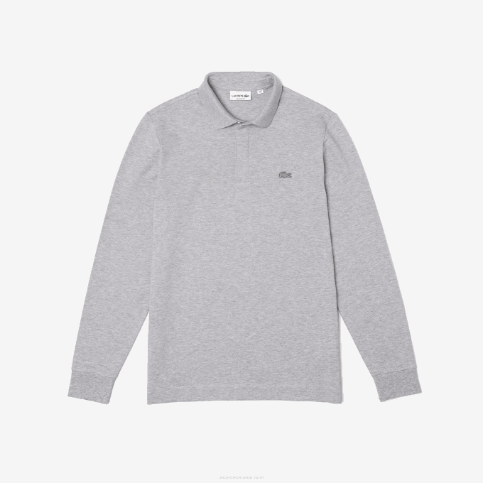 Men Lacoste V0ZN668 Grey Chine CCA Smart Paris long sleeve stretch cotton pique Polo - Image 5