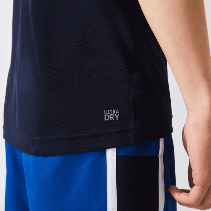Men Lacoste V0ZN670 Navy Blue 166 SPORT Breathable Pique T-Shirt - Image 6