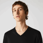 Men Lacoste V0ZN676 Black 031 V-Neck Lightweight Pima Cotton Jersey T-Shirt - Image 2