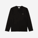 Men Lacoste V0ZN676 Black 031 V-Neck Lightweight Pima Cotton Jersey T-Shirt - Image 5
