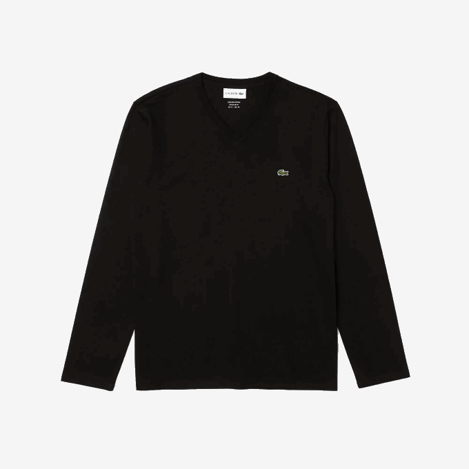 Men Lacoste V0ZN676 Black 031 V-Neck Lightweight Pima Cotton Jersey T-Shirt - Image 5