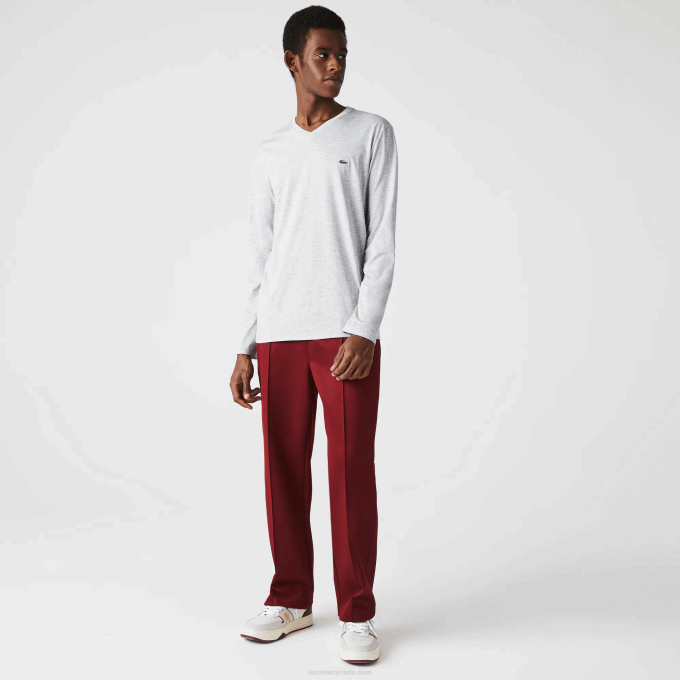 Men Lacoste V0ZN677 Grey Chine CCA V-Neck Lightweight Pima Cotton Jersey T-Shirt - Image 2