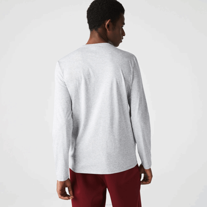 Men Lacoste V0ZN677 Grey Chine CCA V-Neck Lightweight Pima Cotton Jersey T-Shirt - Image 3