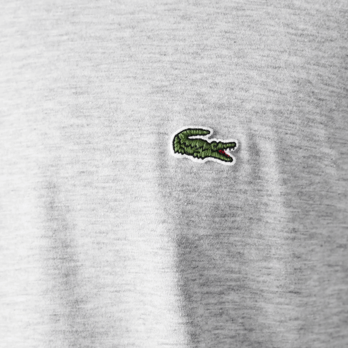 Men Lacoste V0ZN677 Grey Chine CCA V-Neck Lightweight Pima Cotton Jersey T-Shirt - Image 6