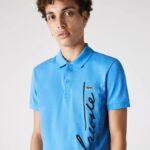 Men Lacoste V0ZN678 Blue L99 Regular Fit Signature Cotton Pique Polo