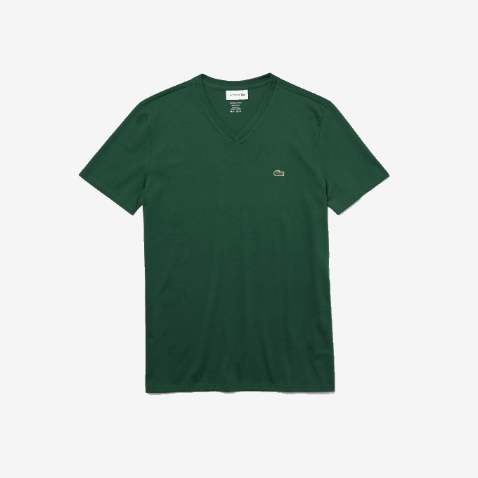 Men Lacoste V0ZN679 Green 132 V-Neck Pima Cotton Jersey T-Shirt - Image 4