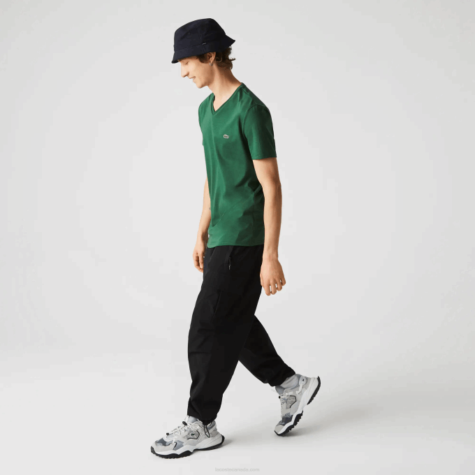 Men Lacoste V0ZN679 Green 132 V-Neck Pima Cotton Jersey T-Shirt - Image 5