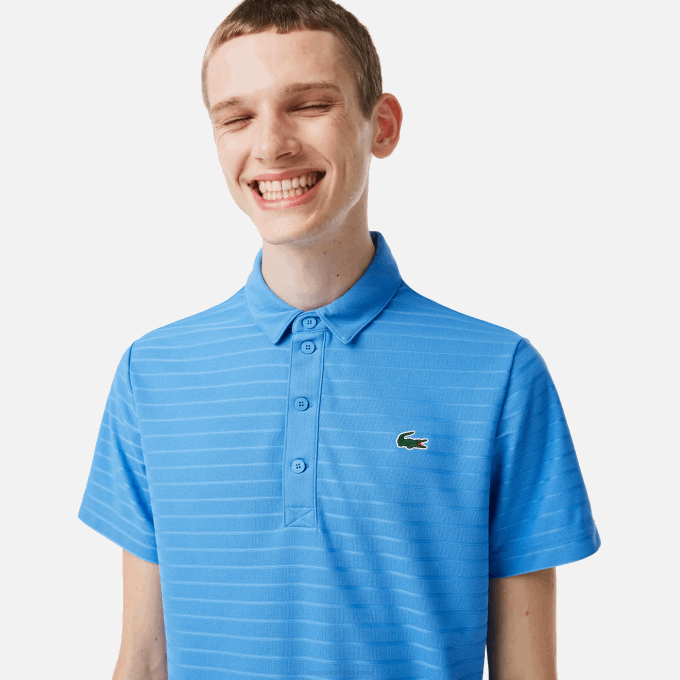 Men Lacoste V0ZN67 Blue L99 SPORT Textured Breathable Golf Polo - Image 2