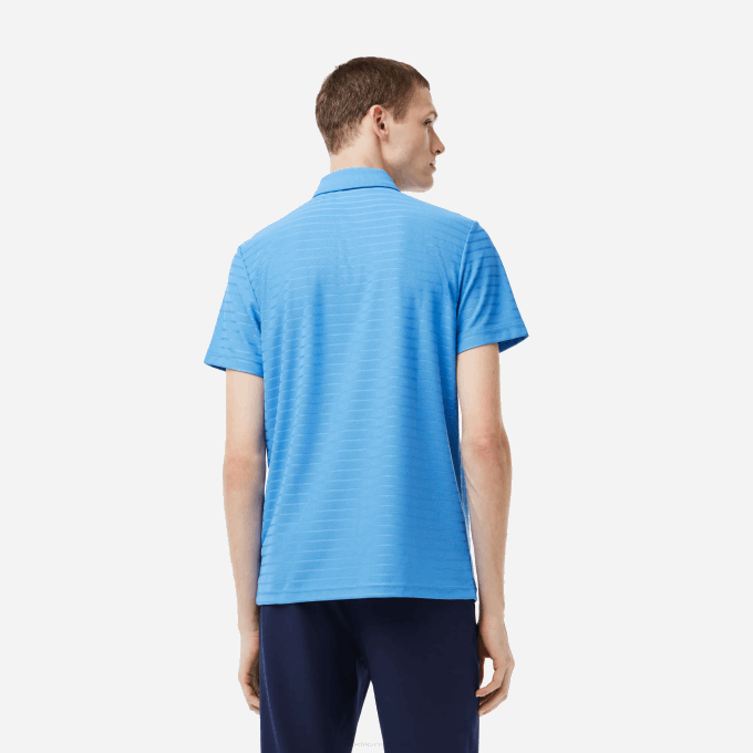 Men Lacoste V0ZN67 Blue L99 SPORT Textured Breathable Golf Polo - Image 3
