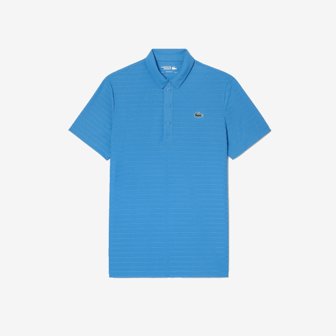 Men Lacoste V0ZN67 Blue L99 SPORT Textured Breathable Golf Polo - Image 4